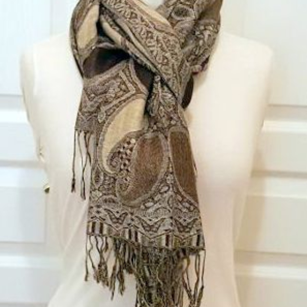 Pashmina Scarf Brown and Gray Paisley Print